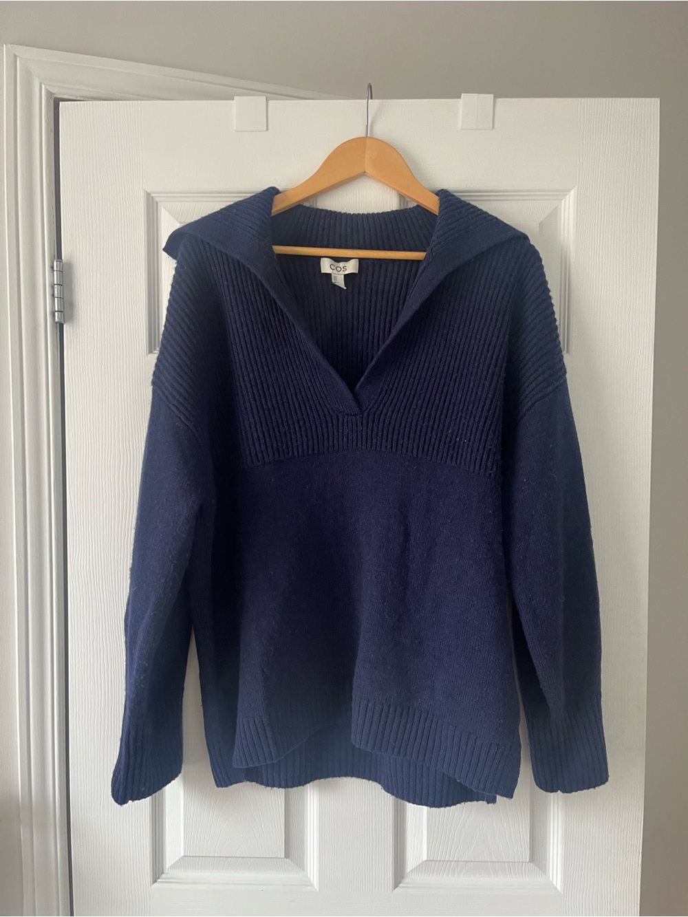 COS Navy Ribbed Collar Pullover Sweater